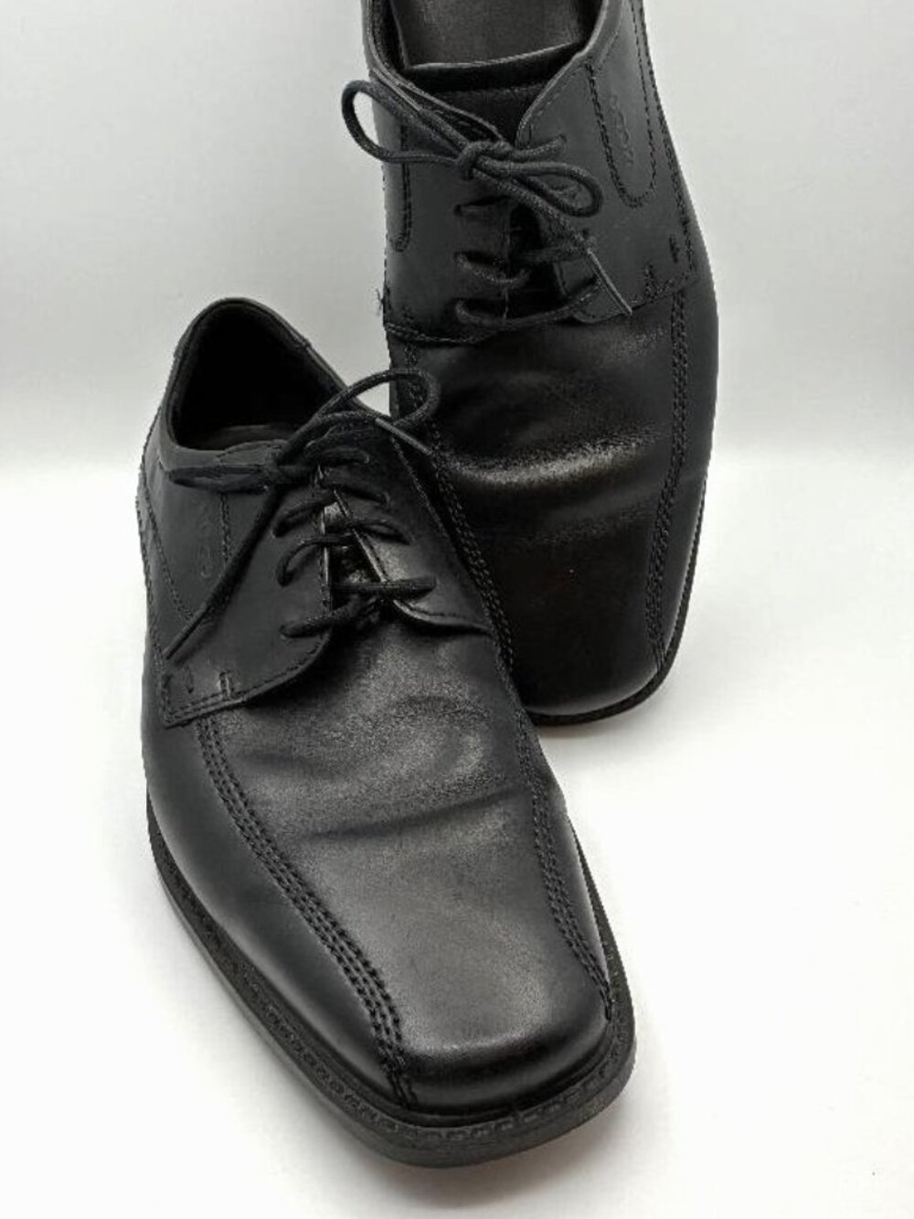 ECCO Men's New Jersey Bike Toe Lace-Up Shoes Black Leather EU 45 US 11-11.5